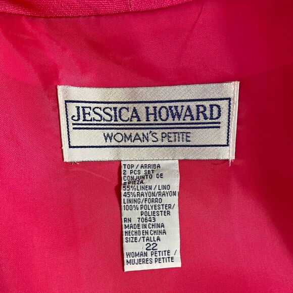 Jessica Howard Open Front Lightweight Jacket Size 22 Petite Hot Pink Linen Blend - Picture 3 of 3